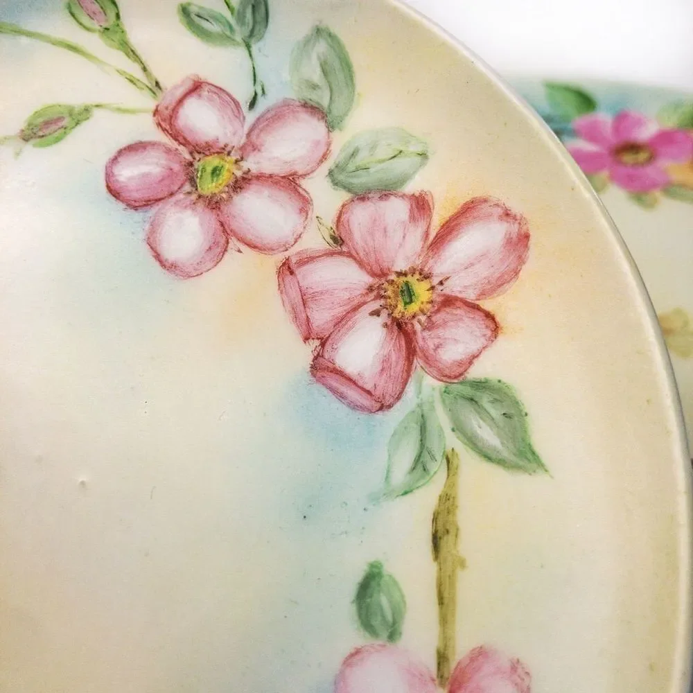 Antique Thomas Sevres Bavaria Hand Painted Signed Pink Dogwood Floral Plate